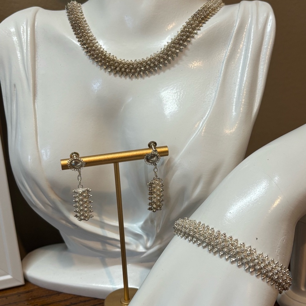 Vintage Lao Dok Phikoun Sterling Silver Necklace Jewelry Set